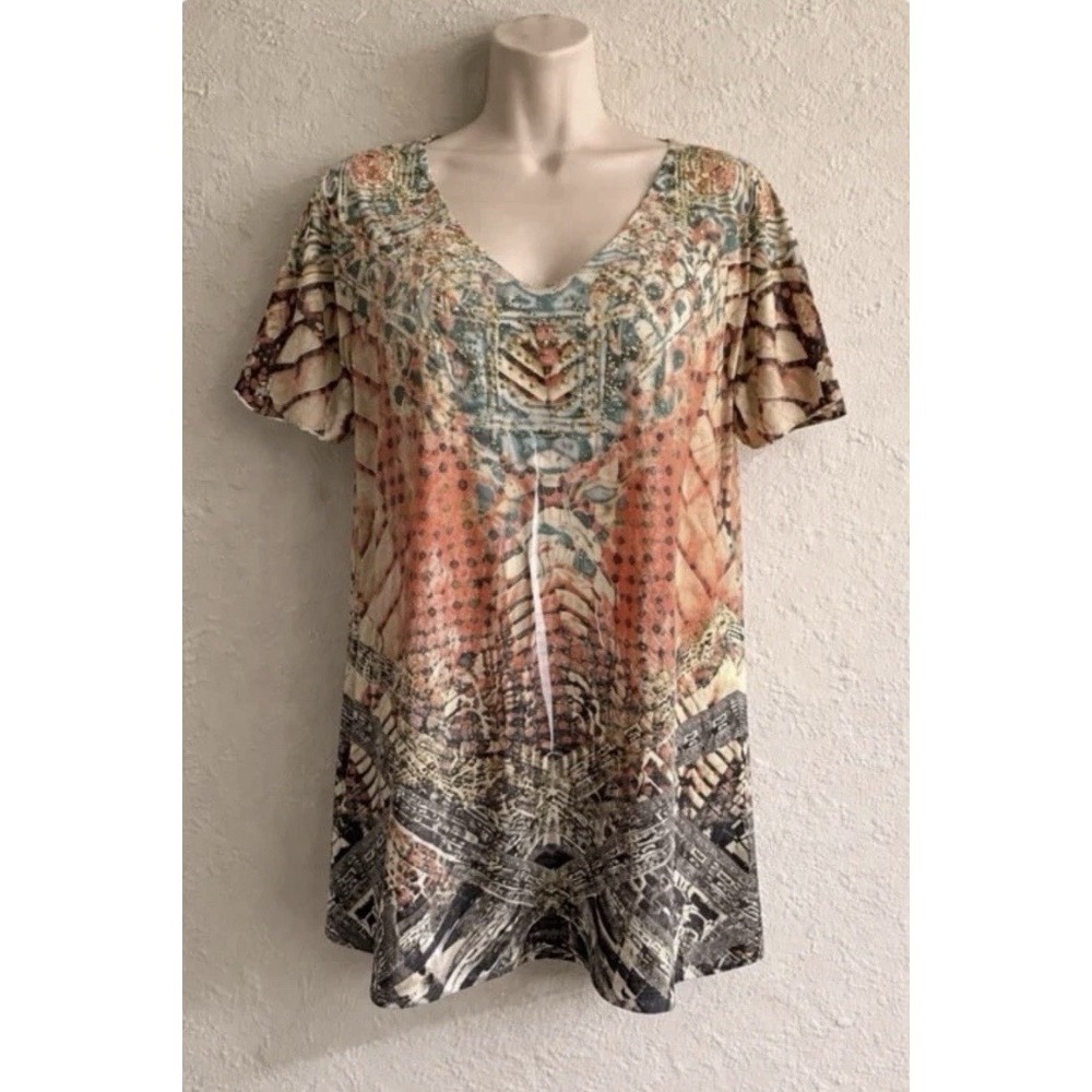 New Xl Bedazzled Kiara Curvy & Chic Multi Top #789*8Jft